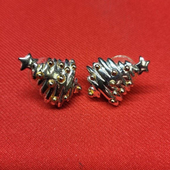 Gold and Silver Christmas Tree Earrings - Picture 10 of 12
